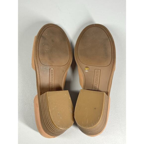 Sole Society Sefia Leather Shoes Womens 7.5 Beige Stack Heel Slip On Open Toe - Picture 9 of 11